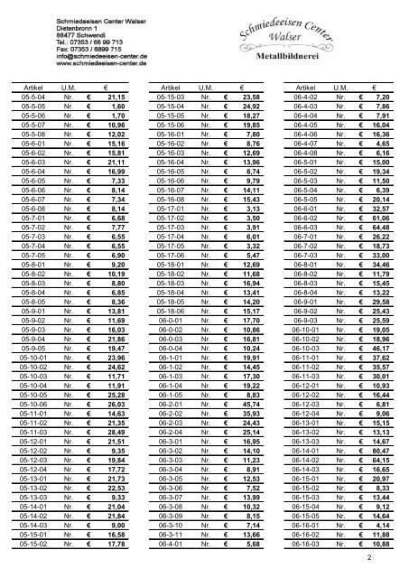 Preisliste 2018