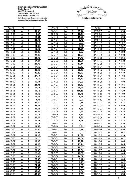 Preisliste 2018