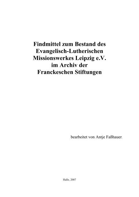 Findmittel zum Bestand des Evangelisch-Lutherischen ...