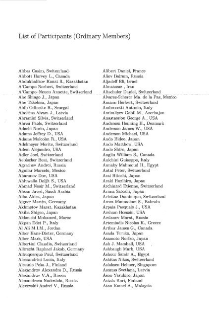 List of Participants (Ordinary Members)