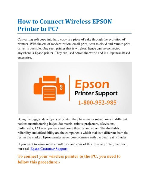 How to Connect Wireless EPSON Printer to PC?