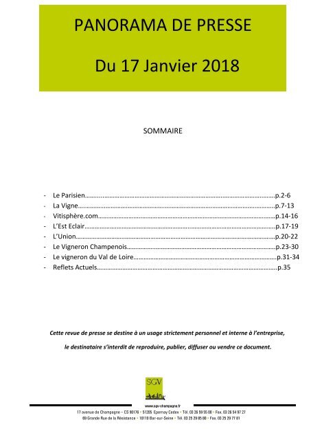 Panorama de presse quotidien du 17-01-2018