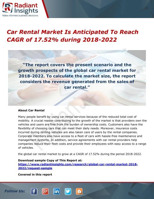 Car Rental Market Is Anticipated To Reach CAGR of 17.52% during 2018-2022
