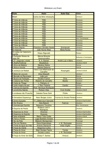 Veja o acervo de livros (arquivo em PDF - grupo da fraternidade ...