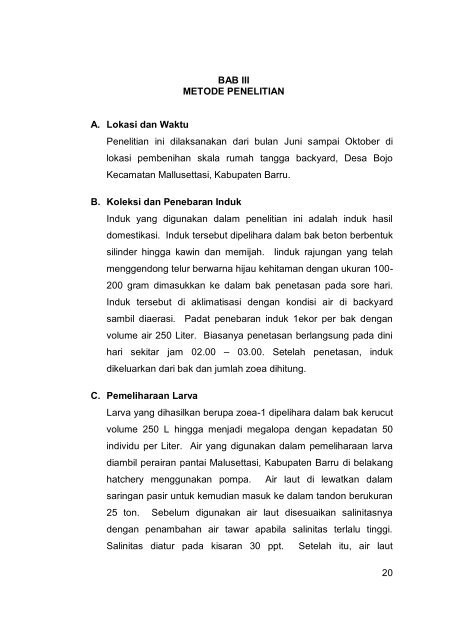 APLIKASI TEKNOLOGI ENZIM DALAM PRODUKSI BENIH RAJUNGAN