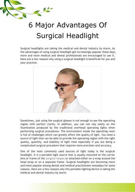 6 Major Advantages Of Surgical Headlight