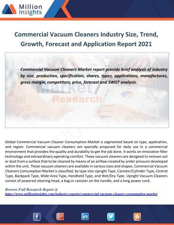 Commercial Vacuum Cleaners Industry|Global  Size,Trend,Growth,Forecast and Application Report 2021