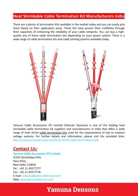 Heat Shrinkable Cable Termination Kit Manufacturers India