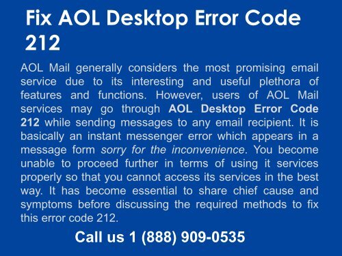 AOL Desktop Error Code 212 Call 1-888-909-0535 Support Number