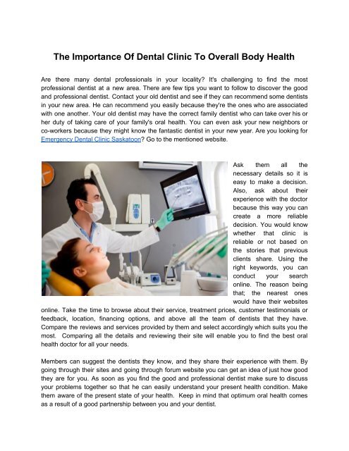 The Importance Of Dental Clinic To Overall Body Health