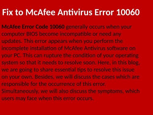 Fix to McAfee Error Code 10060 Call on 1-888-909-0535