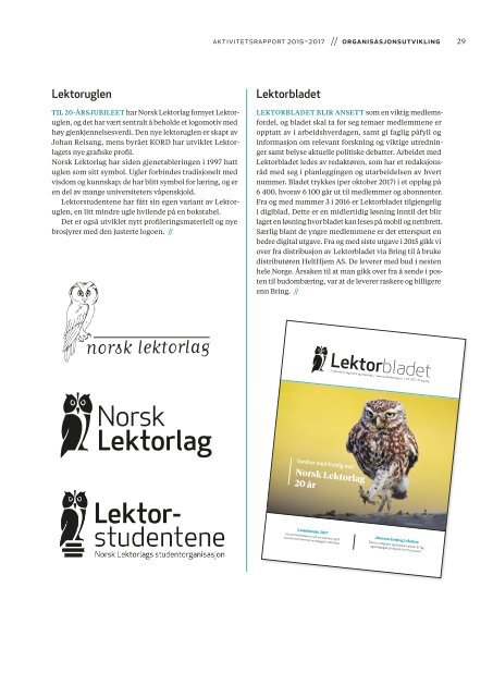 Norsk Lektorlag Aktivitetsrapport 2015-2017