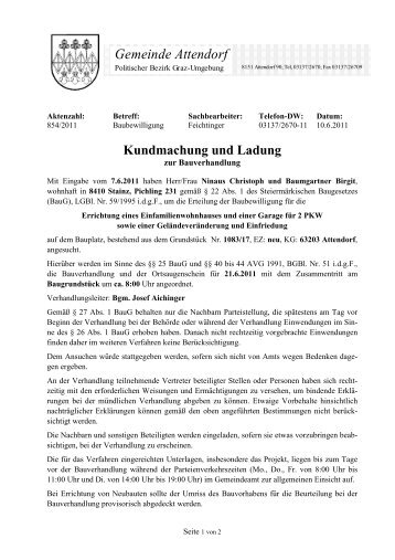 Ladung Bauverhandlung NINAUS BAUMANN - Gemeinde Attendorf