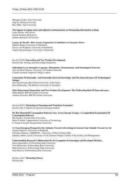 EMAC 2012 PRELIMINARY PROGRAMME