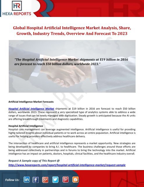 Global Hospital Artificial Intelligence Market Analysis, Share, Growth, Industry Trends, Overview And Forecast To 2023