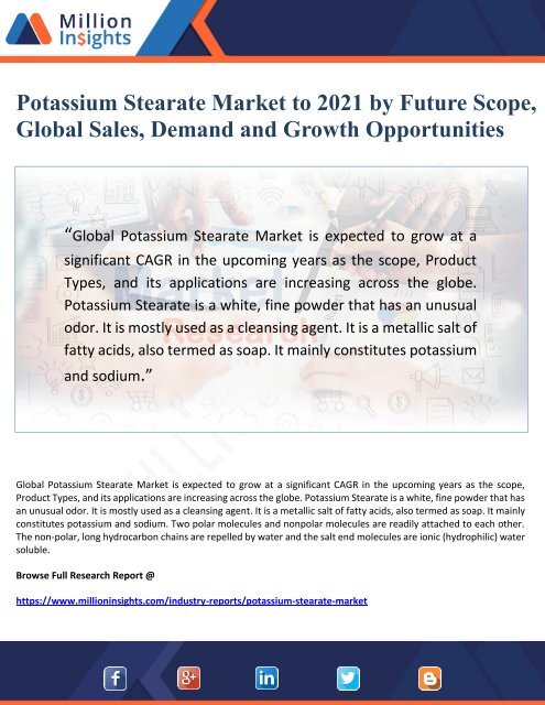 Potassium Stearate Market to 2021 by Future Scope, Global Sales, Demand and Growth Opportunities