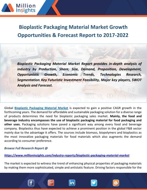 Bioplastic Packaging Material Market Growth Opportunities & Forecast Report to 2017-2022