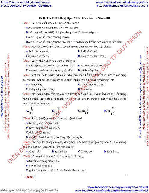 Tuyển tập đề thi thử THPT Quốc gia 2018 Môn Vật Lý Các trường THPT Cả nước (Lần 2) [DC19012018] (MA TRẬN + GIẢI CHI TIẾT)