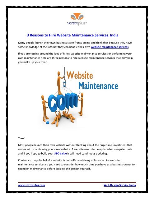 3 Reasons to Hire Website Maintenance Services  India