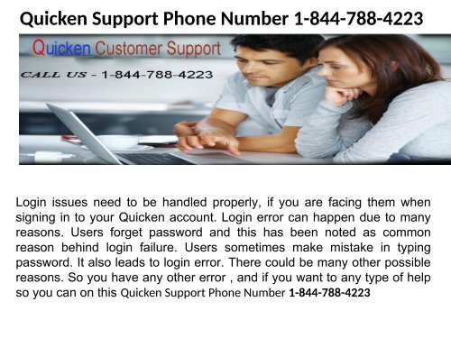 Quicken issues Phone Number 1-844-788-4223