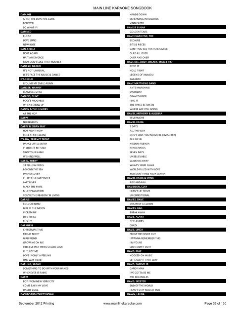 KARAOKE SONG LIST1 - Main Line Karaoke