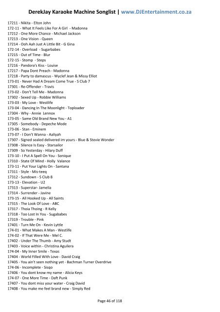 DerekJay Karaoke Machine Songlist - DJ Entertainment