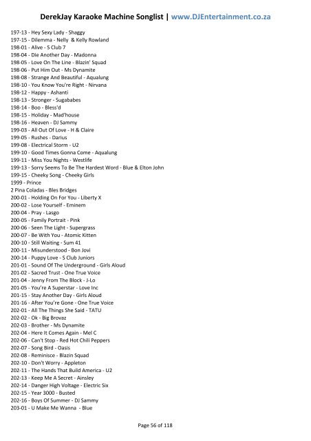 DerekJay Karaoke Machine Songlist - DJ Entertainment