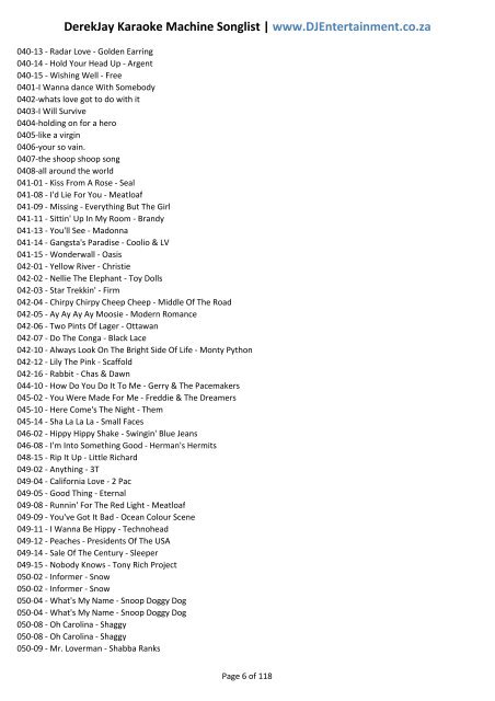 DerekJay Karaoke Machine Songlist - DJ Entertainment