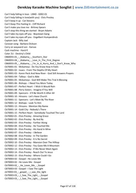 DerekJay Karaoke Machine Songlist - DJ Entertainment