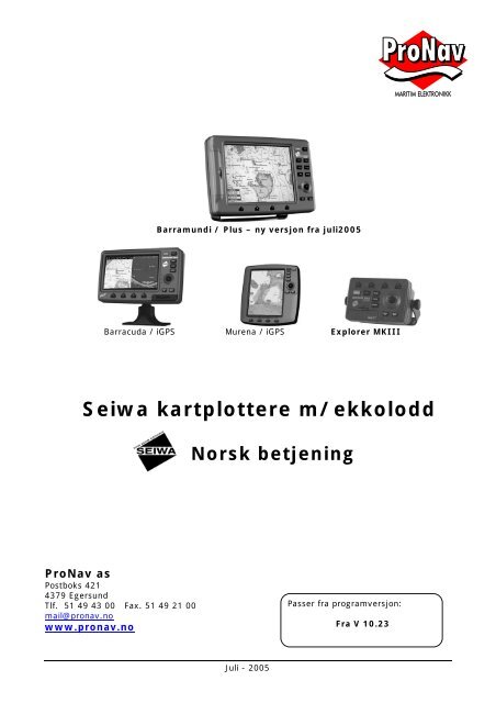 Seiwa kartplottere m/ekkolodd Norsk betjening