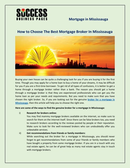 How to Choose The Best Mortgage Broker In Mississauga