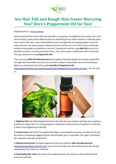 Are Hair Fall and Rough Skin Issues Worrying You? Here’s Peppermint Oil for You!