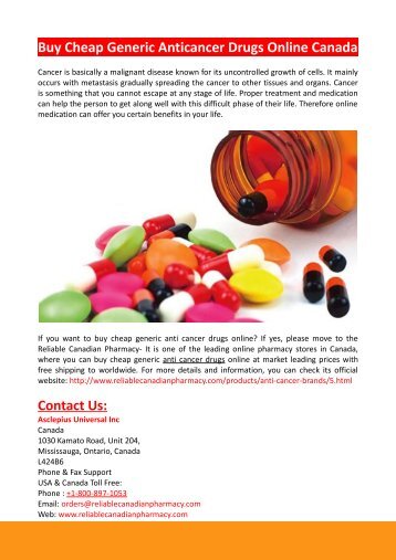 Buy Cheap Generic Anticancer Drugs Online Canada- Reliable Canadian