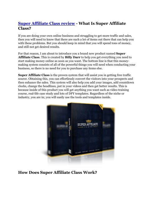 Super Affiliate Class reviews and Bonuses - Super Affiliate Class