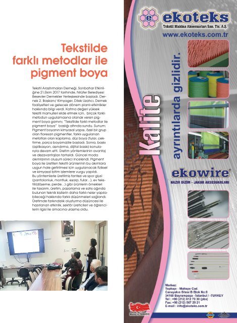 Tekstil Teknik Dergisi Ocak 2018 Sayısı