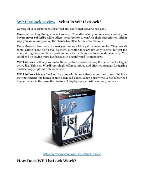 WP ListLock REVIEW & WP ListLock (SECRET) Bonuses
