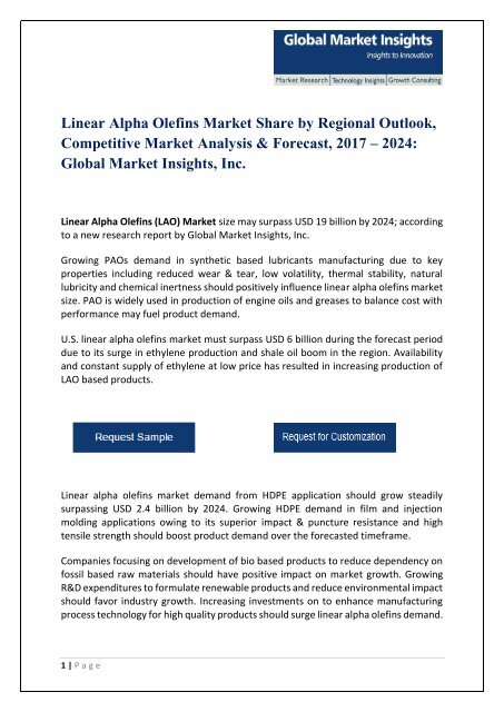 Pdf Linear Alpha Olefins Market