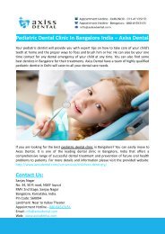 Pediatric Dental Clinic In Bangalore India – Axiss Dental