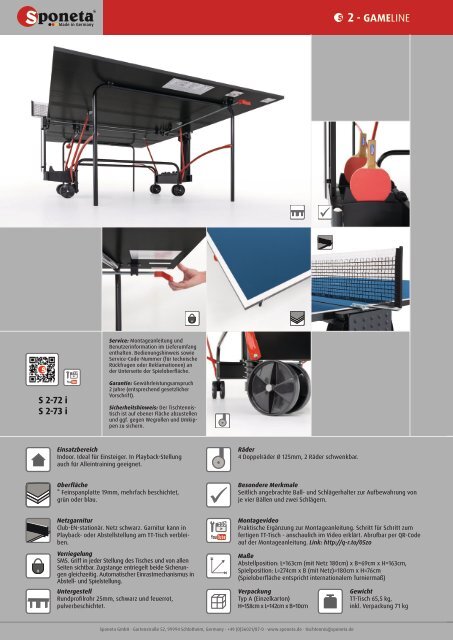 Sponeta - Tischtennis Katalog Fachhandel 2018 (deutsch)