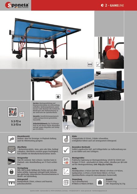 Sponeta - Tischtennis Katalog Fachhandel 2018 (deutsch)