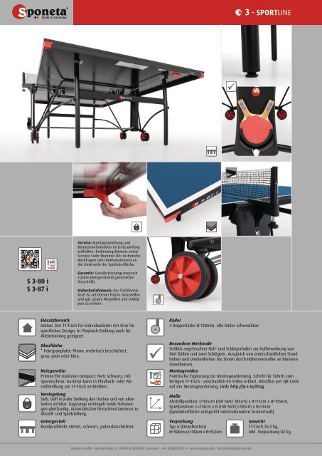 Sponeta - Tischtennis Katalog Fachhandel 2018 (deutsch)