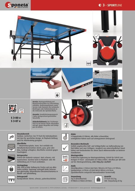 Sponeta - Tischtennis Katalog Fachhandel 2018 (deutsch)