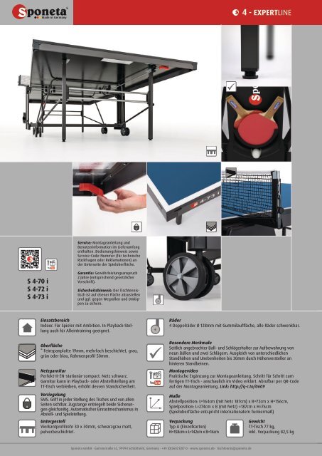 Sponeta - Tischtennis Katalog Fachhandel 2018 (deutsch)