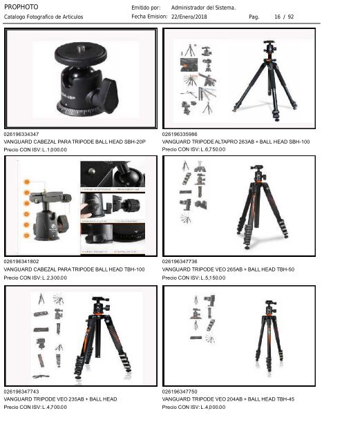 Catalogo ProPhoto actualizado al 22 de Enero del 2018