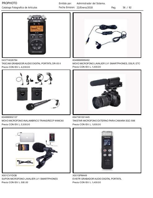 Catalogo ProPhoto actualizado al 22 de Enero del 2018