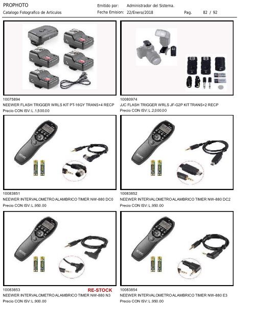 Catalogo ProPhoto actualizado al 22 de Enero del 2018