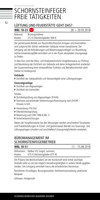 Schornsteinfeger-Akademie Seminarprogramm 18-1