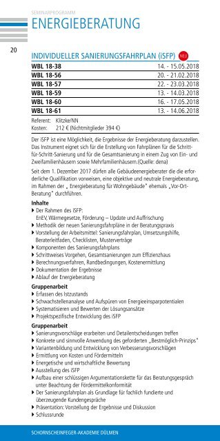 Schornsteinfeger-Akademie Seminarprogramm 18-1