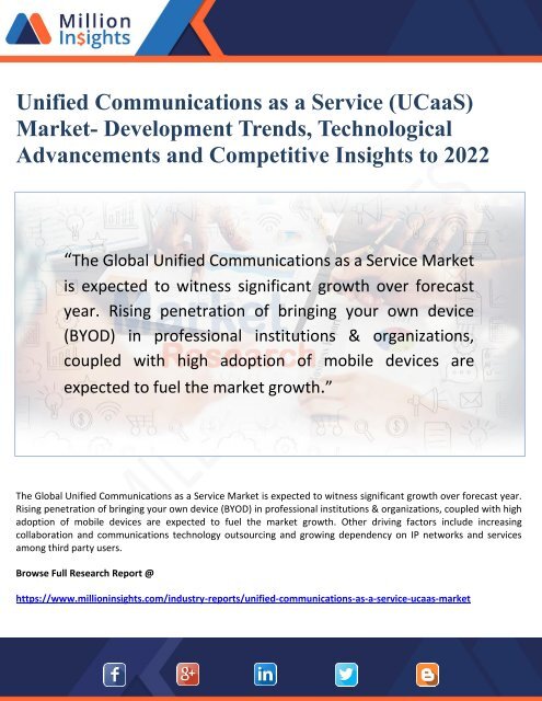 Unified Communications as a Service (UCaaS)    Market- Development Trends, Technological Advancements and Competitive Insights to 2022
