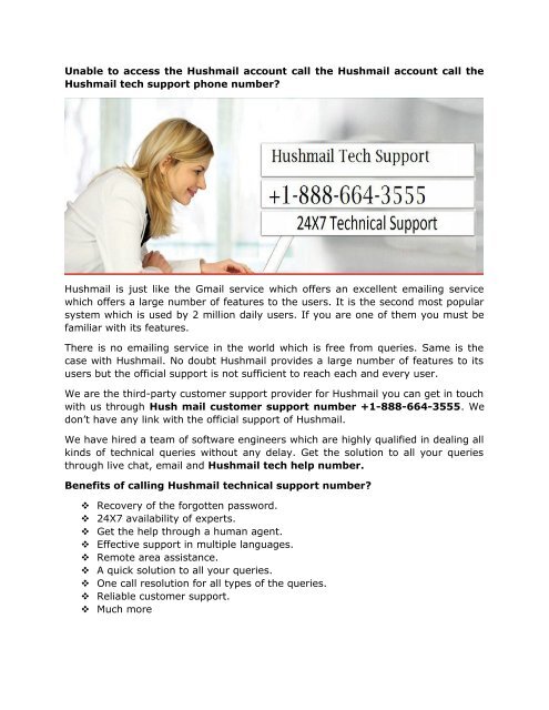 Hushmail Tech Support Number 1-888-664-3555